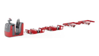 Die Routenzüge LT06 – LT10 M / LT10 W von Linde eignen sich ideal für den Ladungstransport in Hallen. Linde LT06 – LT10 M / LT10 W