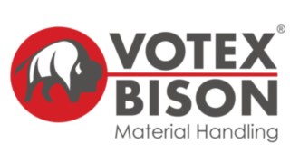 Logo Votex Bison, roter Kreis mit Bison links, rechts Schrift untereinander