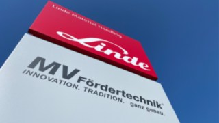 Pylone rot grau Linde Material Handling MV Fördertechnik Logo