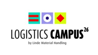 Logistics Campus 2026 Logo in weiss, mit schwarzer Schrift und Icons