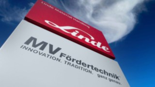 Pylone rot grau Linde Material Handling MV Fördertechnik Logo